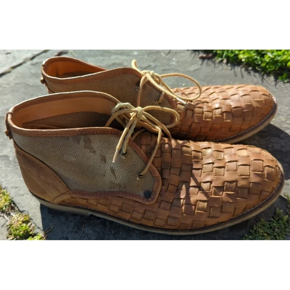 Men's Leather Canvas Feud Britannia‎ Shoes Ankle Boots Size 10 / 44 Chestnut
